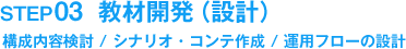 STEP03　教材開発（設計）構成内容検討 / シナリオ・コンテ作成 / 運用フローの設計